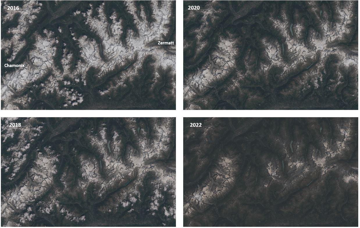 Satellite imagery showing decreasing snowcover.